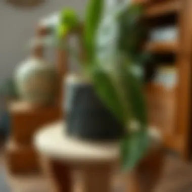 Detailed Craftsmanship of Woodwork Close-up of intricate details on a handcrafted wooden plant stand