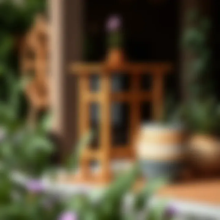 Wooden Stand for Garden Aesthetics Outdoor wooden plant stand amidst a garden setting