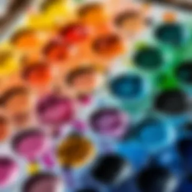 Artist's Palette of Colors A close-up of a painter's palette filled with diverse colors used for landscape art