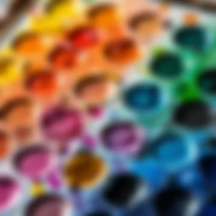 Artist's Palette of Colors A close-up of a painter's palette filled with diverse colors used for landscape art