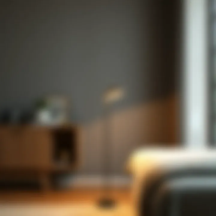 Minimalism Meets Functionality Minimalist corner floor lamp complementing contemporary decor.