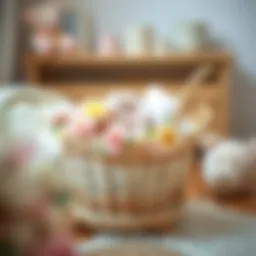 A beautifully decorated baby basket with soft pastel colors.