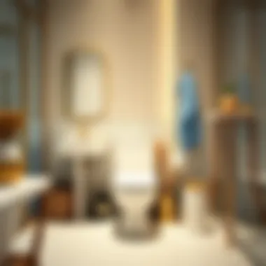 Aesthetically Pleasing Arrangement of Toilet Set An aesthetically pleasing arrangement of a five-piece toilet set in a contemporary bathroom