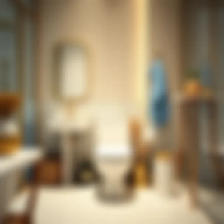 Aesthetically Pleasing Arrangement of Toilet Set An aesthetically pleasing arrangement of a five-piece toilet set in a contemporary bathroom