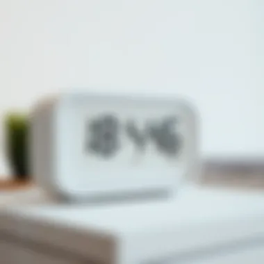 Elegant Features of a White Digital Clock Close-up of an elegant white digital clock highlighting its minimalistic features and functionality