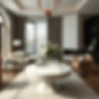 Chic Living Space with Marble Table A beautifully arranged living space featuring a white marble table.