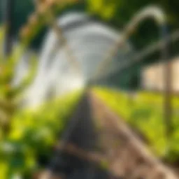 A sophisticated irrigation system in a lush garden