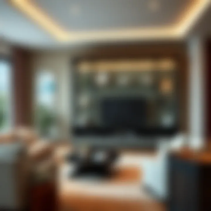 Modern Living Room Integration Stylish glass cabinet in a modern living room setting