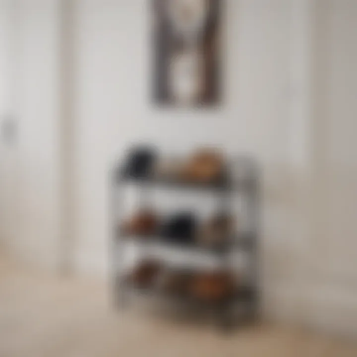 Ceha metal shoe rack in a well-decorated hallway