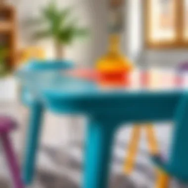 Durability and Design Combined Close-up of a colorful plastic table showcasing durability