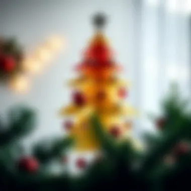 Colorful paper Christmas tree adorned with ornaments