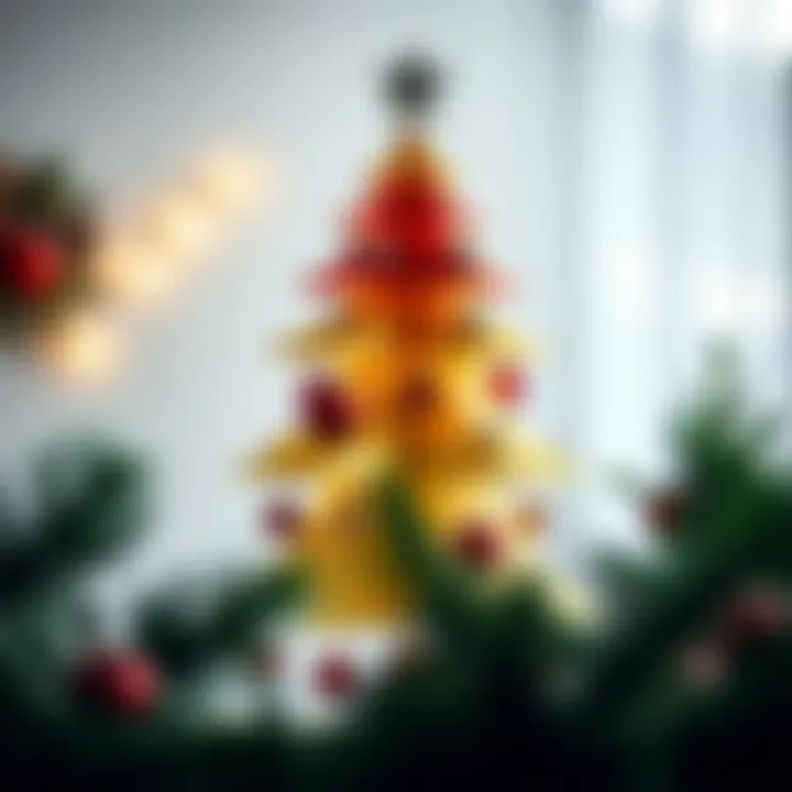 Colorful paper Christmas tree adorned with ornaments