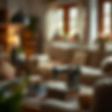 Charming Home Decor Charming living room featuring a sewing machine dresuar as a centerpiece