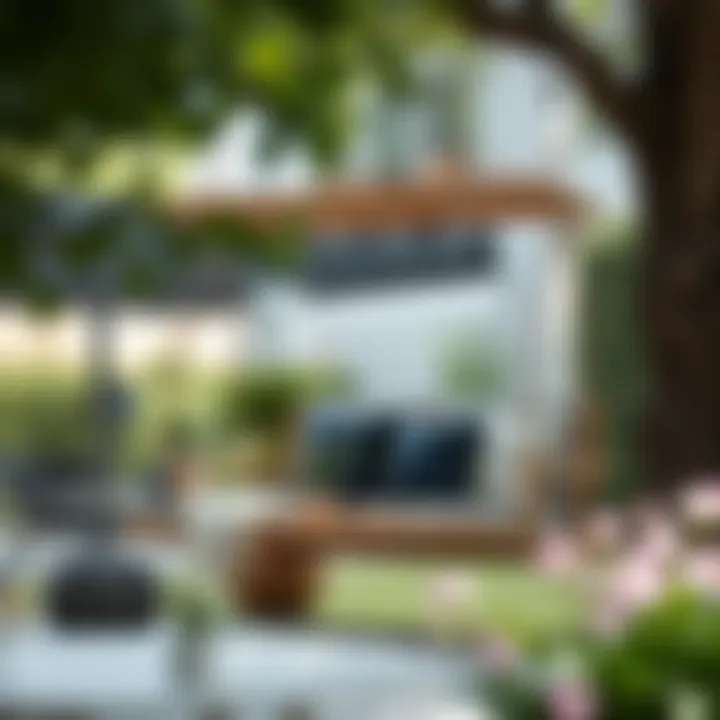 Chic Outdoor Swing Experience Stylish outdoor swing in a lush garden