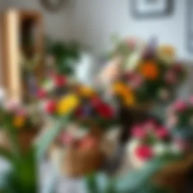 An assortment of flower baskets with different styles and colors.