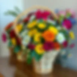 A vibrant bouquet showcasing various flowers in a decorative basket.