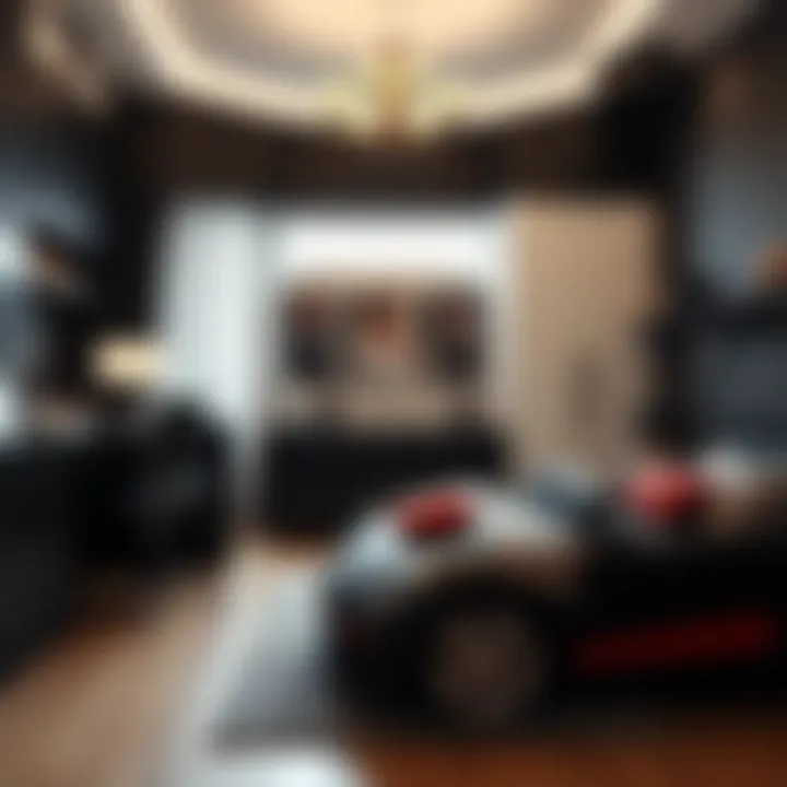 Black-Themed Youth Room Decor A youth room showcasing a black-themed decor with a strawberry car bed
