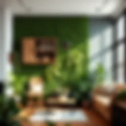 Lush green wall adorned with various plants