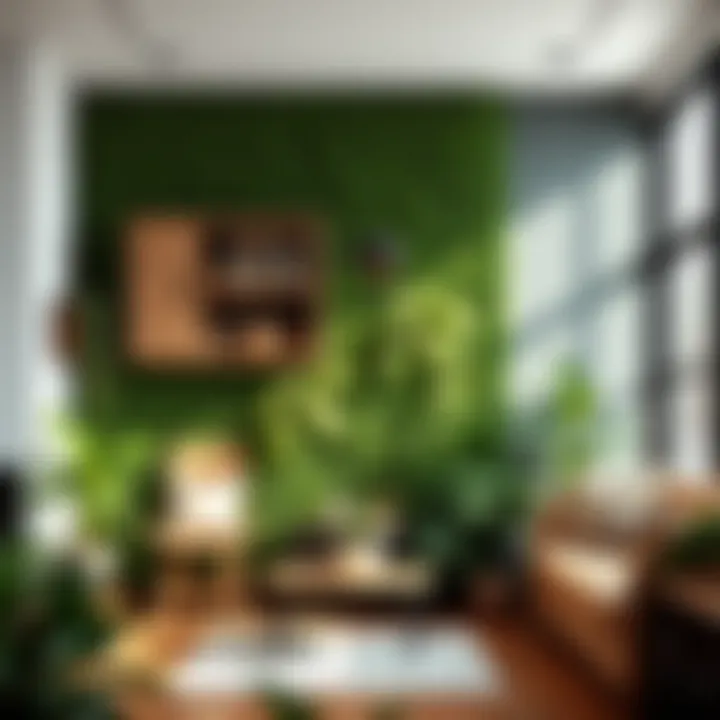 Lush Green Wall Featuring Natural Elements Lush green wall adorned with various plants