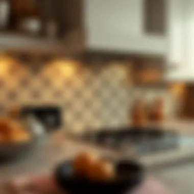 Chic Patterned Backsplash Chic backsplash with intricate patterns.