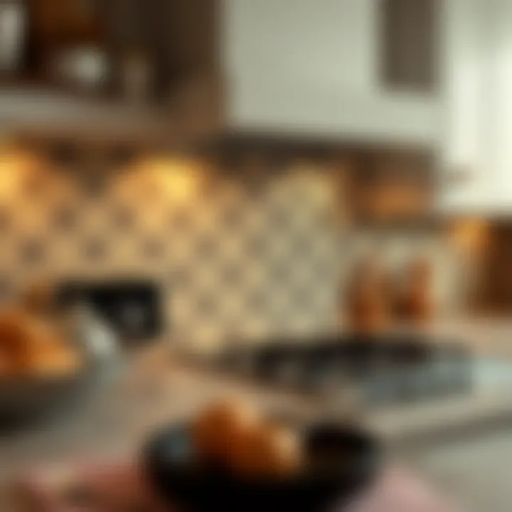 Chic Patterned Backsplash Chic backsplash with intricate patterns.