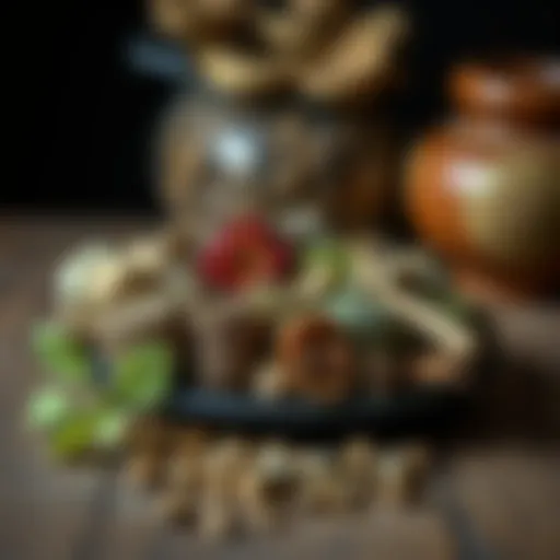 A selection of dried medicinal herbs on a wooden table