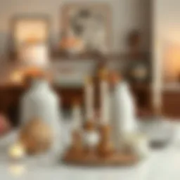 Elegant tabletop decorations featuring unique vases and candles