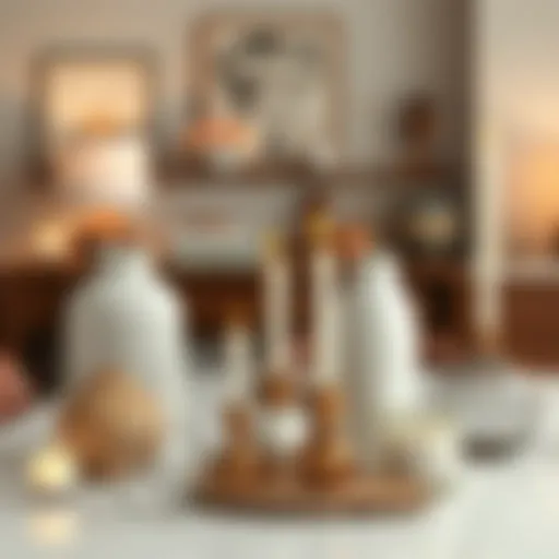 Elegant tabletop decorations featuring unique vases and candles