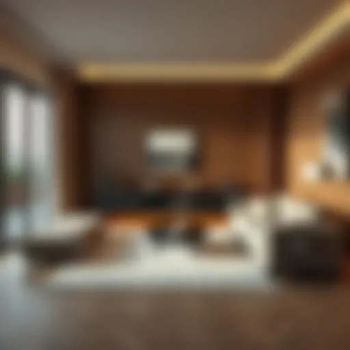 A contemporary living room featuring a modern rug that complements stylish furniture