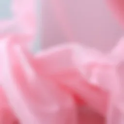 A close-up of pink tulle fabric showcasing its delicate texture and intricate details.