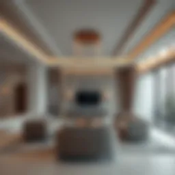 Elegant living room with tension ceiling design