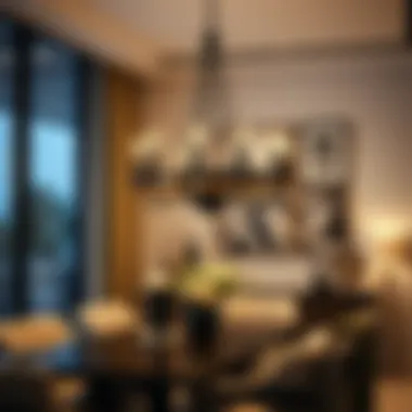 Sophistication in Dining Spaces Sophisticated black metal chandelier illuminating a contemporary dining area