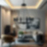 Elegant black metal chandelier in a modern living room