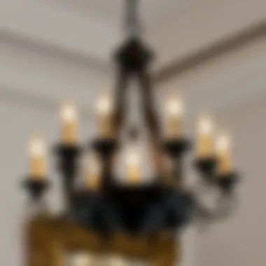 Intricate Vintage Black Metal Chandelier Vintage style black metal chandelier with intricate design