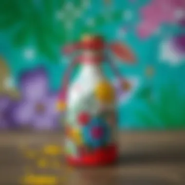 Colorful Paint and Artistic Designs on Small Bottle Creative small bottle decorated with colorful paint and artistic designs
