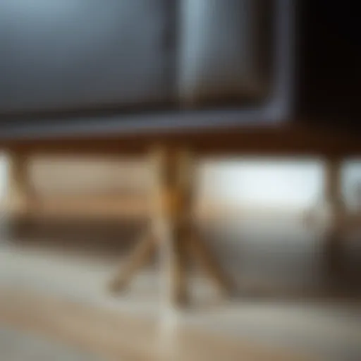 Elegant small metal feet supporting a stylish furniture piece