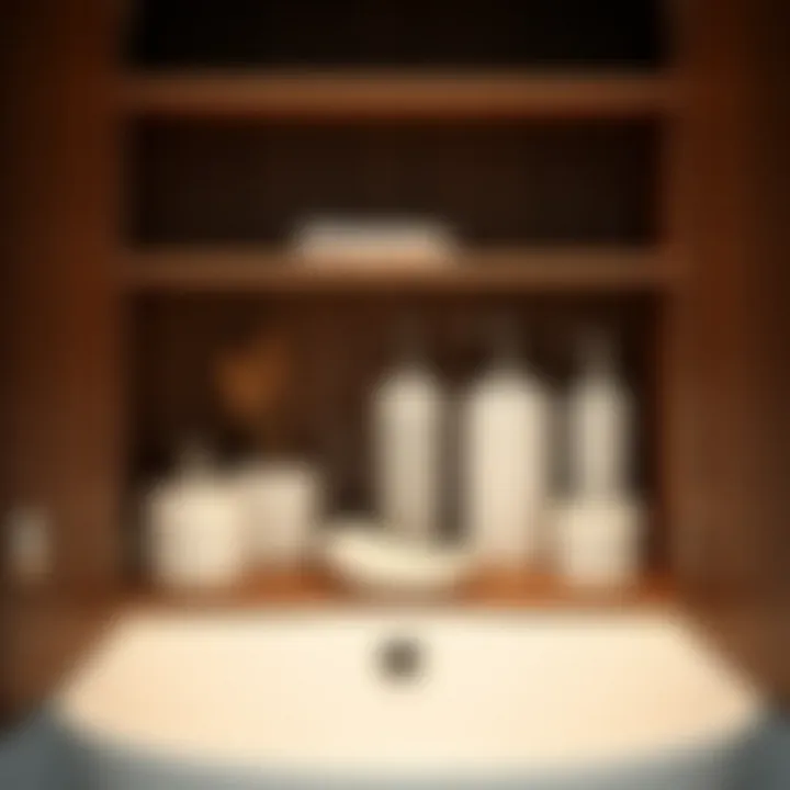 Artistic Arrangement of Bathroom Accessories Stylishly arranged bathroom accessories within a cabinet