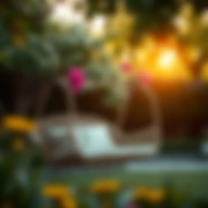 Elegant Outdoor Swing Chair Elegant outdoor swing chair in a serene garden setting