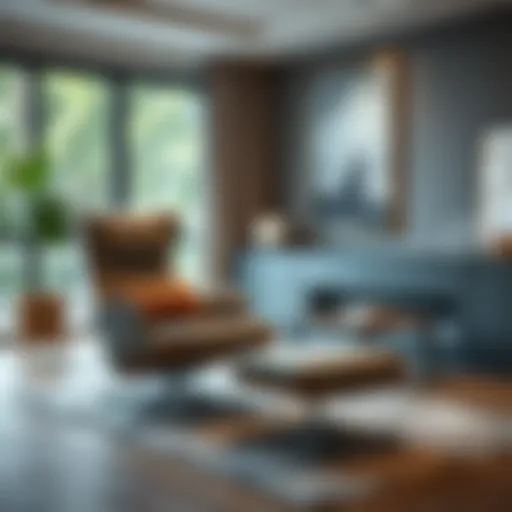 Elegant single armchair with footrest in a modern living room