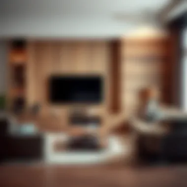 Stylish Wooden TV Unit in Cozy Living Room Stylish wooden TV unit integrated with a cozy living room setting