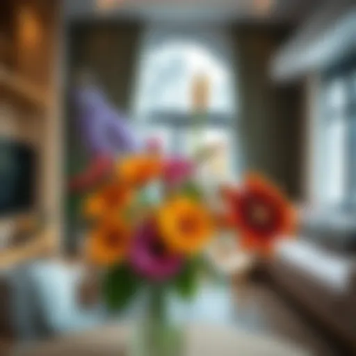 Mixed Flowers for Modern Interiors Vibrant bouquet of mixed flowers enhancing a modern living room