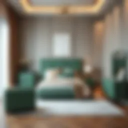 Elegant water green bedroom furniture set in a modern interior