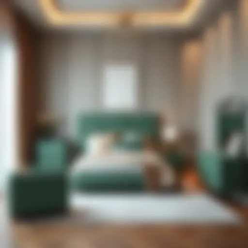 Elegance in Water Green Elegant water green bedroom furniture set in a modern interior