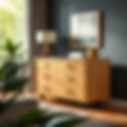 Modern wheeled drawer cabinet in a stylish living room setting