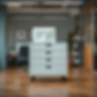 Versatile Wheeled Drawer Storage Versatile wheeled drawer storage in a modern office environment