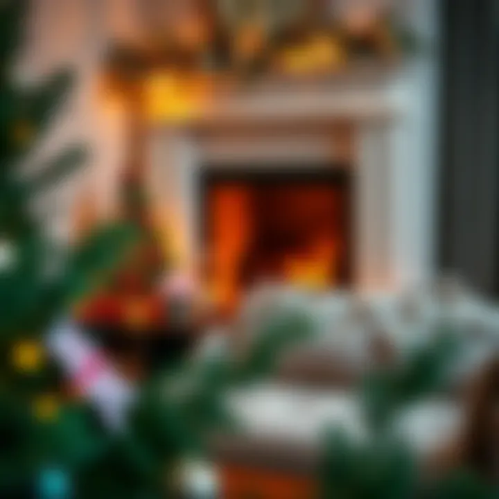 Warm Corner Decorated with Artificial Christmas Blooms Cozy corner featuring artificial Christmas flowers next to a fireplace.