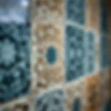 Close-Up View of Intricate Ceramic Patterns Close-up view of adhesive ceramic tiles displaying intricate patterns