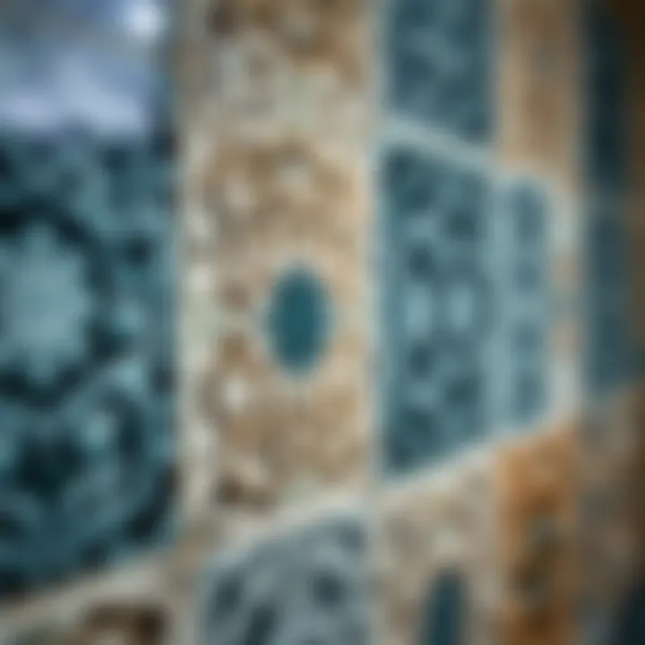 Close-Up View of Intricate Ceramic Patterns Close-up view of adhesive ceramic tiles displaying intricate patterns