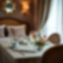 Elegant bed breakfast table set with fresh flowers