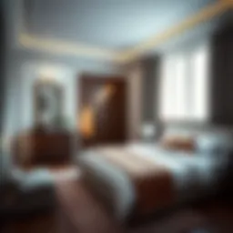 Elegant bedroom layout showcasing comfort and style